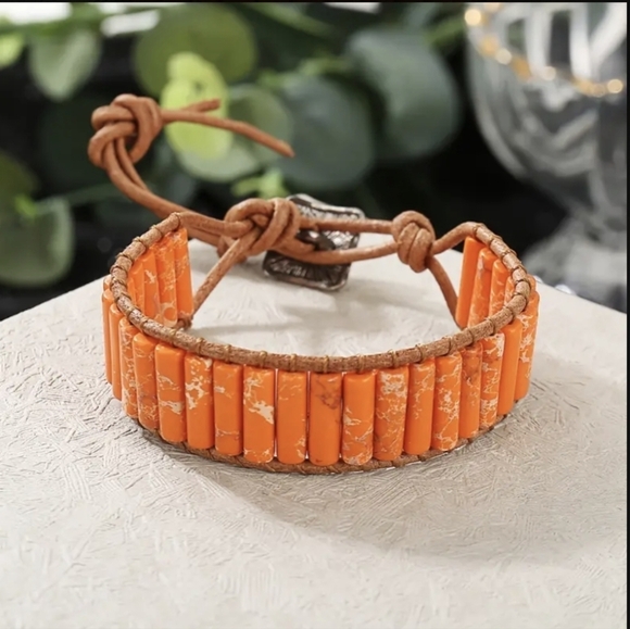 Bracelet Stone Leather Vintage Style Rocker Hippie Surfer Mens Chakra Bracelet - Picture 6 of 7